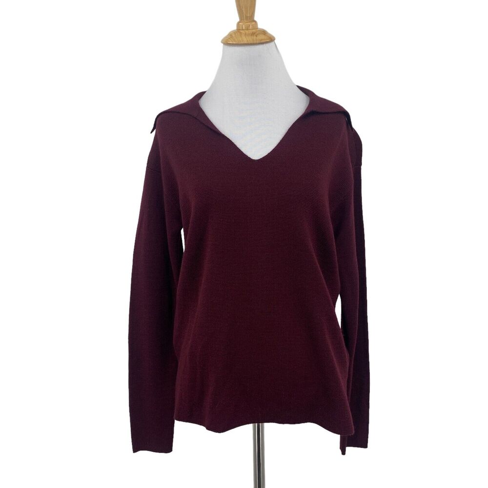 Talbots Sweater Womens XS Extra Small Garnet Wool Blend V Neck Sailor Collar